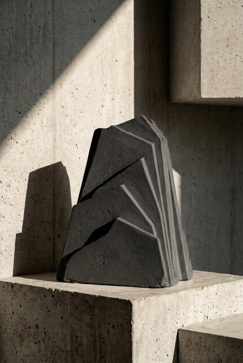 Black brutalist planter in the same setting